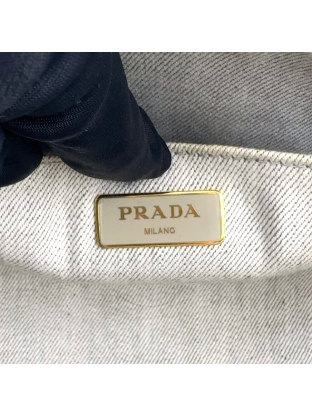 Prada Canapa Denim Gray Tote Gold - Picture 3 of 15